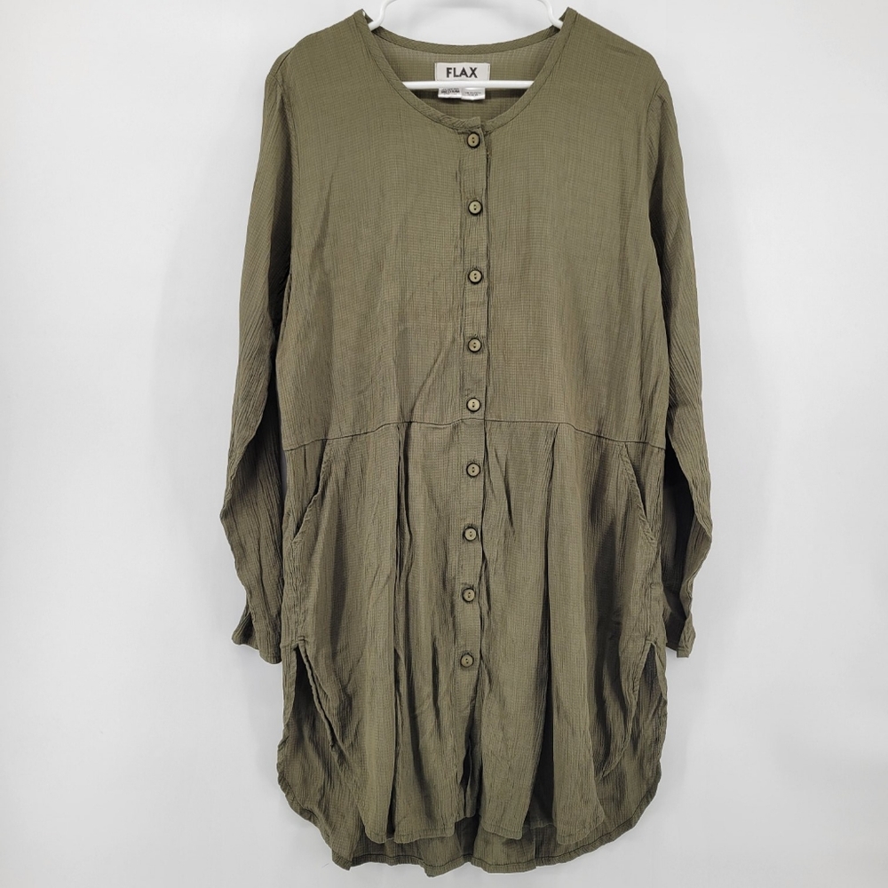 Flax Sage Button-Down Long Sleeve Dress